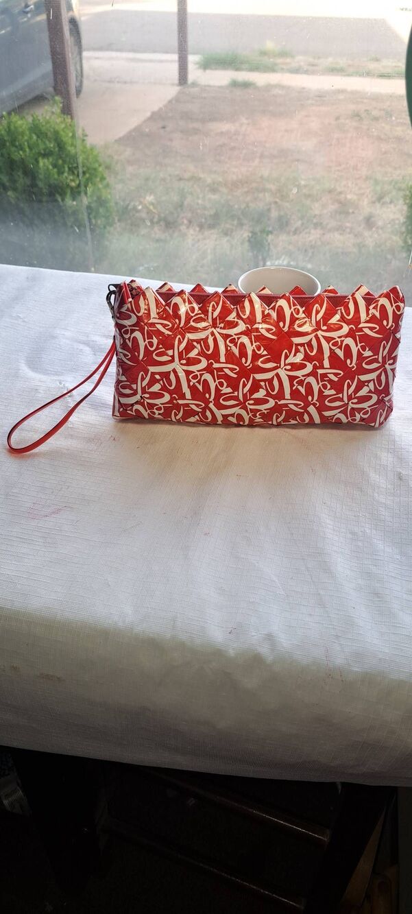 Coca-Cola Coke Label Wristlet Clutch Red White Recycled Wrapper Y2K